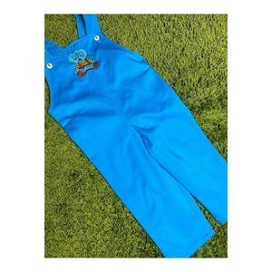 Vintage Sky Blue Teddy Bear Overalls Jumpsuit